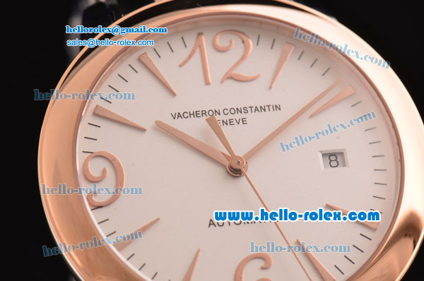 Vacheron Constantin Patrimony Swiss ETA 2824 Automatic Steel Case Rose Gold Bezel with Two Tone Strap White Dial Numeral/Stick Markers - Click Image to Close
